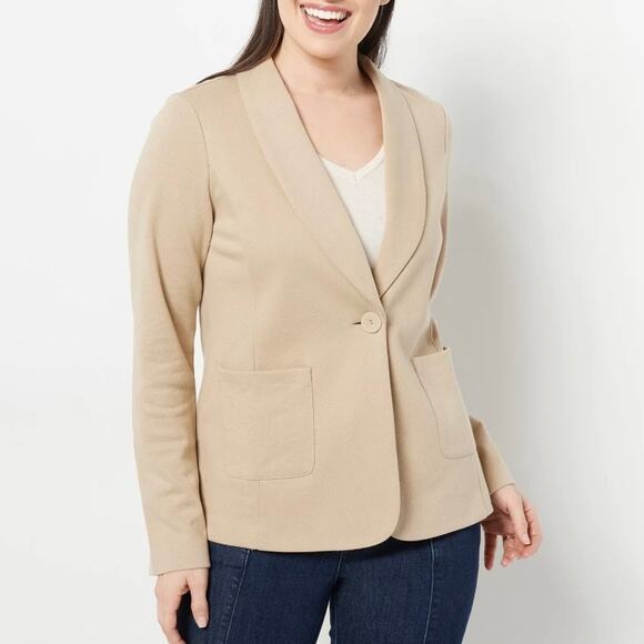 Susan Graver Women’s Khaki Weekend Washed French Terry Blazer Sz L - Picture 1 of 8